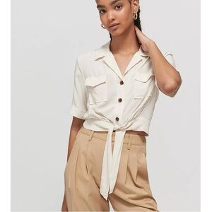 Urban Outfitters Neutral, Cream Button Up cropped blouse/tie front